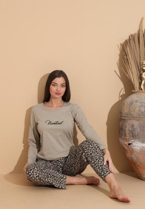 Pijama Dama „Mantical" ,Pantaloni si Maneca Lunga,Culoare Crem,Engros